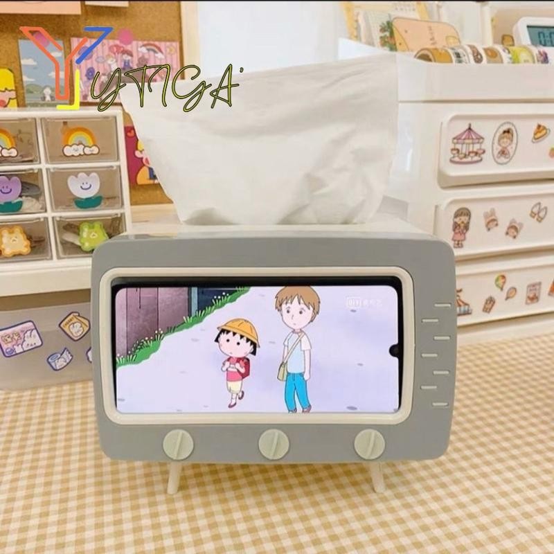 

Kotak Tissue Box Organizer Bentuk TV Stand Holder - Pink Biru Hijau