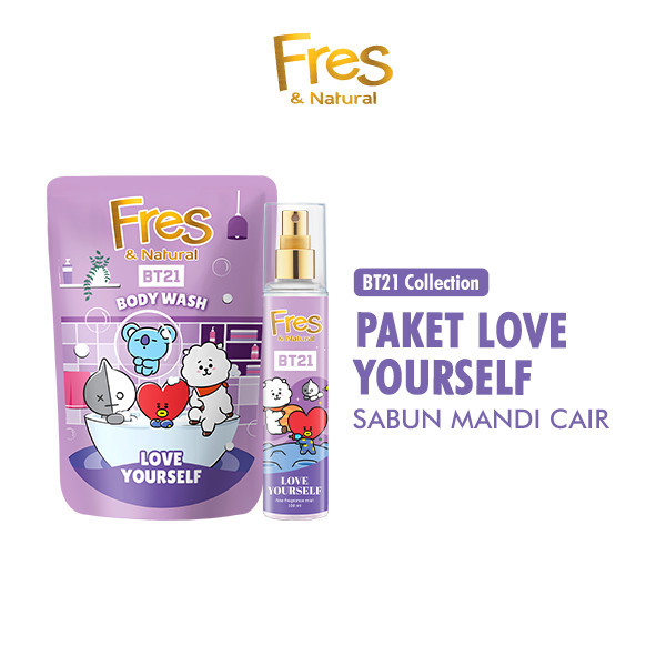 Fres & Natural Tender Care Sabun Mandi Cair BT21 Love Yourself Pouch 400 ml + Fres & Natural Spray C