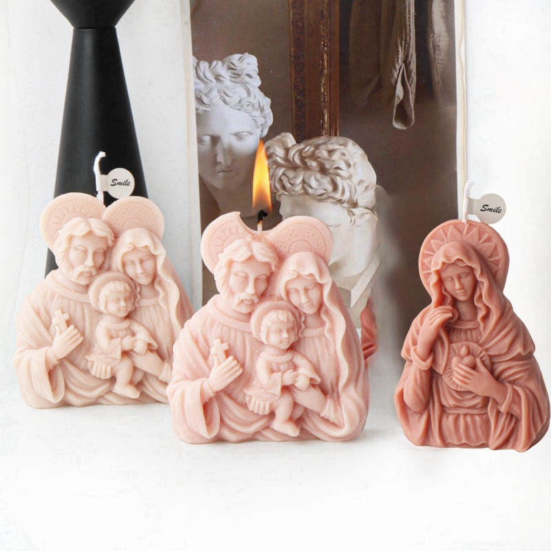 

Small Size Jesus Family Candle Silicone Mold Religion Virgin Mary Statue Aroma Gypsum Mold DIY Catholic Holy Home Decoration