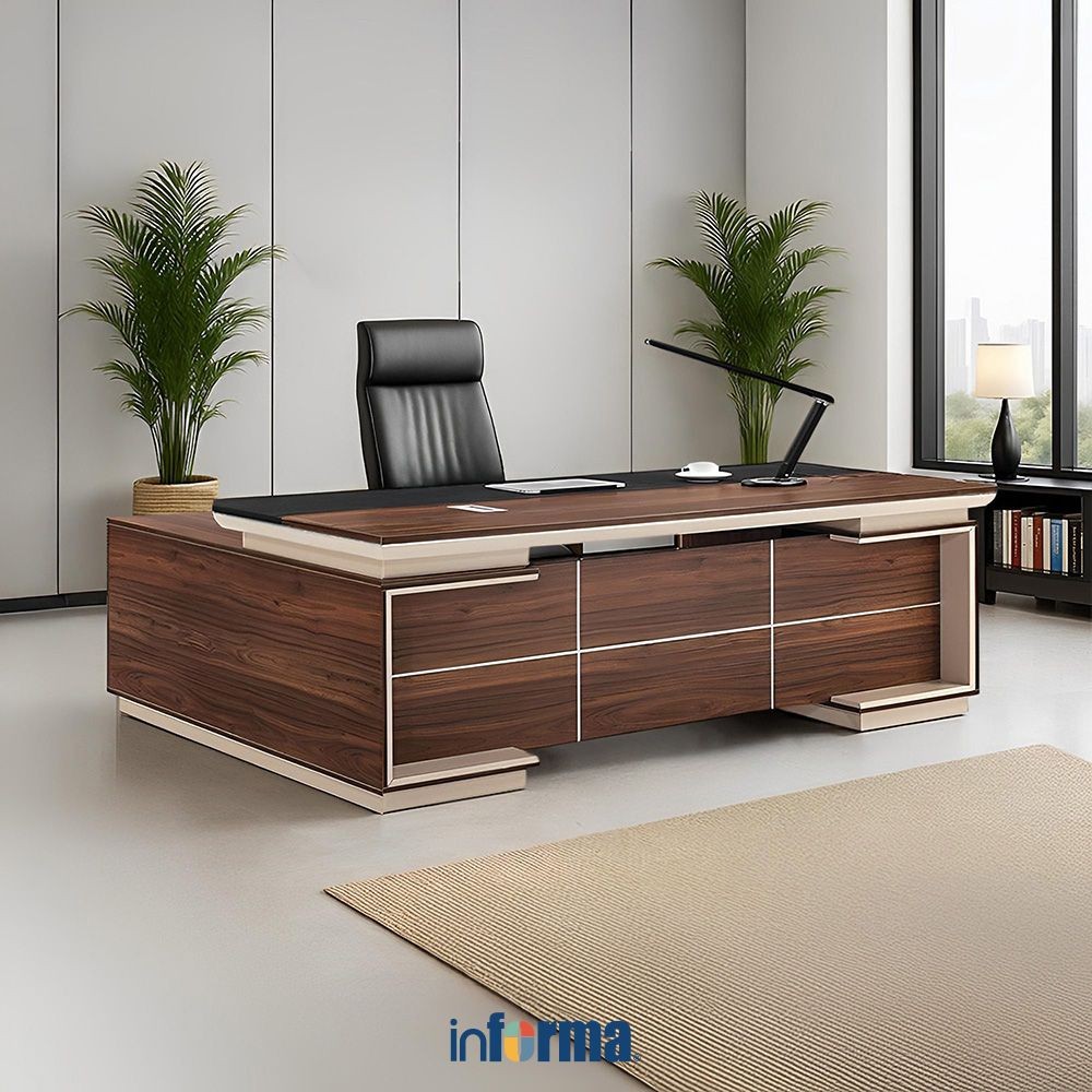 Informa Monthana Meja Kantor Sisi Kiri 2009 - Cokelat Office Desk Letter L Meja Kerja Sudut Kiri Fur