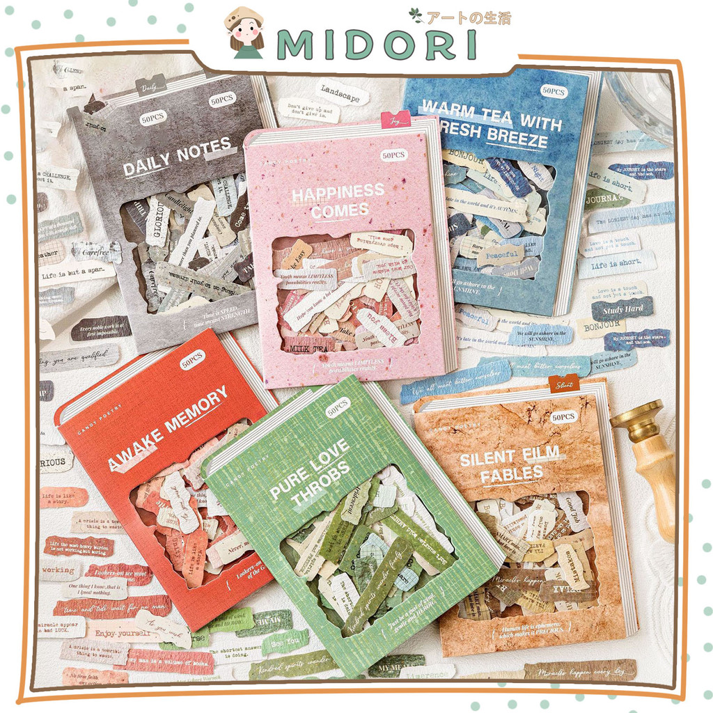 

[MIDORI] 50Pcs STICKER TEXT ENGLISH LABEL Sticker Collage Decor Jurnal Stiker Hias Diary Scrapbook - B0530