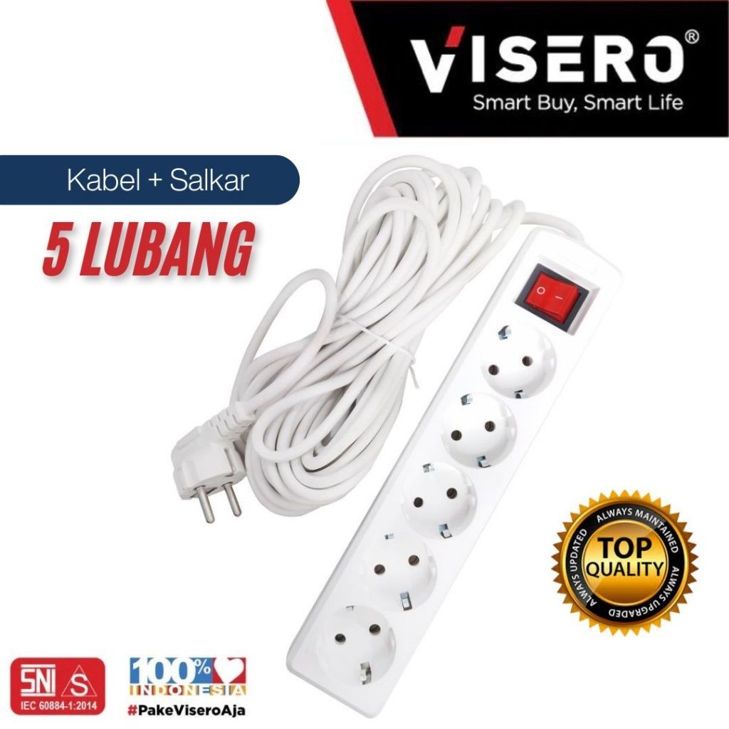 VISERO STOP KONTAK TOMBOL LAMPU 5 LUBANG + KABEL SWITCH SAKLAR - KOKO MAJU BERSAMA 02