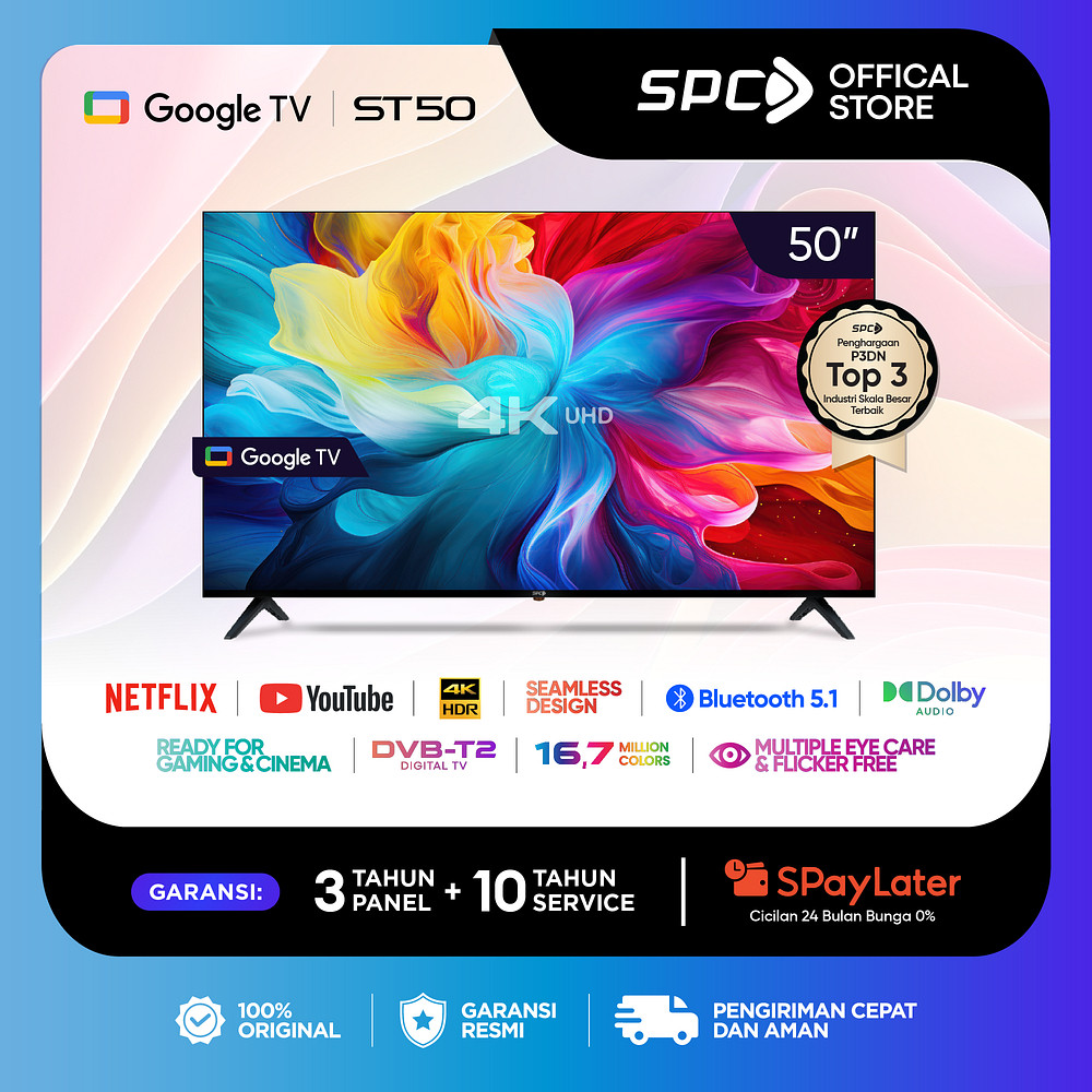 SPC ST50 -  Google TV 50 inch 4K UHD | Dolby Audio | Google Assistant | Digital TV | Frameless | Ult