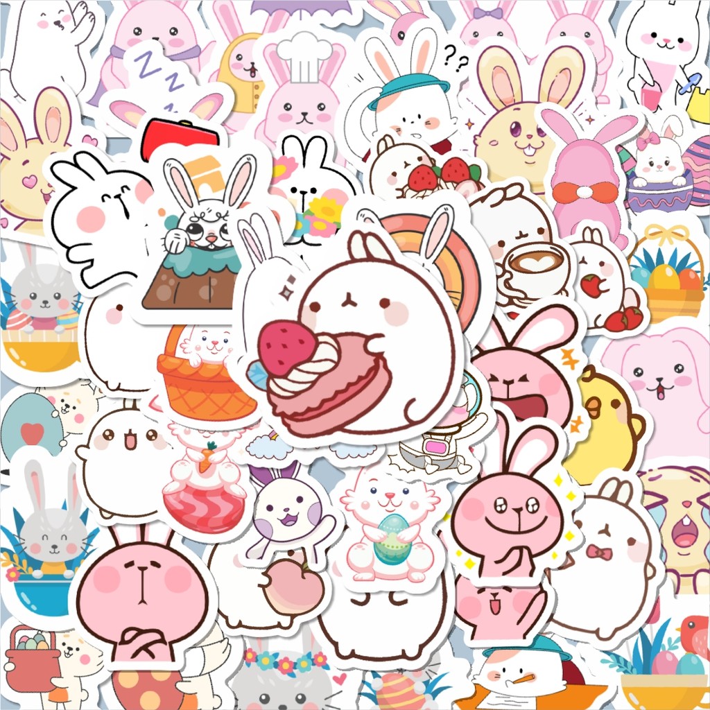 

100PCS Lucu Sticker Hewan Kelinci Stiker Aesthetic Stiker Anti Air Stikers Berperekat Waterproof sticker decal buat Motor Helm Buku Journal Koper Casing HP Laptop Botol Minum Hadiah anak