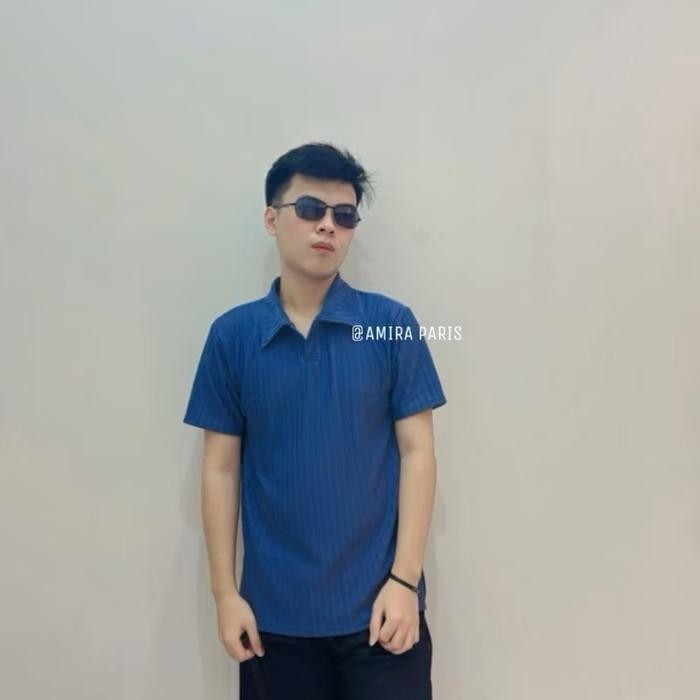 Kaos Polo Shirt Pria Kerah Knit / Kaos Polo Knit Tebal Pria / Kaos Polo Basic Seragaman Polos Lengan