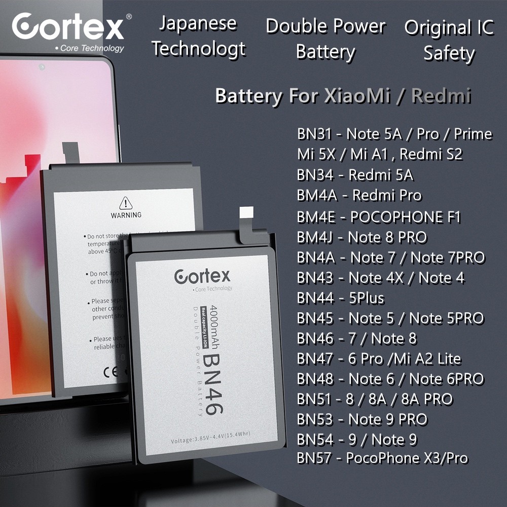 Cortex - CORTEX - RedMi Original Double Power IC Real Capacity 5000 mAh Batre Batrai Baterai Battery