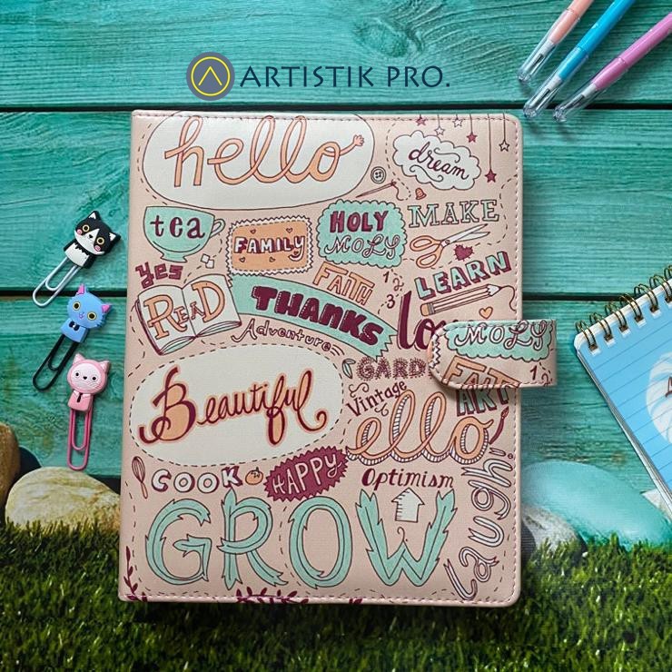 

Binder Printing Motif Hello Groww Kulit Sintetis Pink