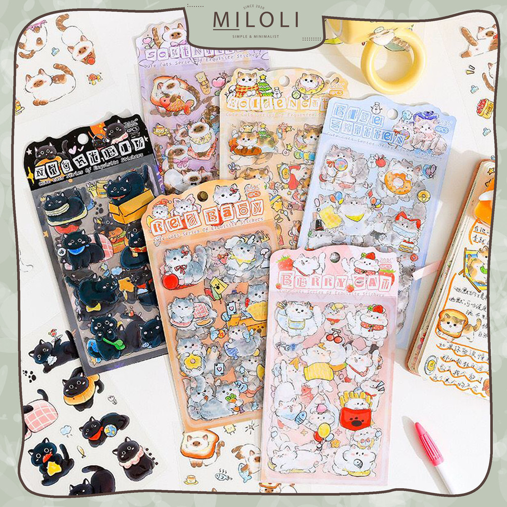 

[MILOLI] 4Lembar CUTE CATS SERIES PET STICKER DIY Diary Sticker Jurnal BUJO Planner Deco Stiker Hias - B0531