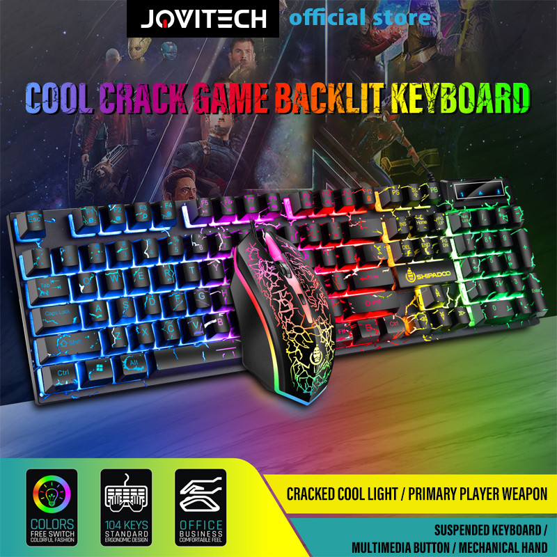 【COD】Jovitech Wired Keyboard Cool Crack Game Backlit Keyboard Mouse G12 RGB Mechanical USB Cable Key