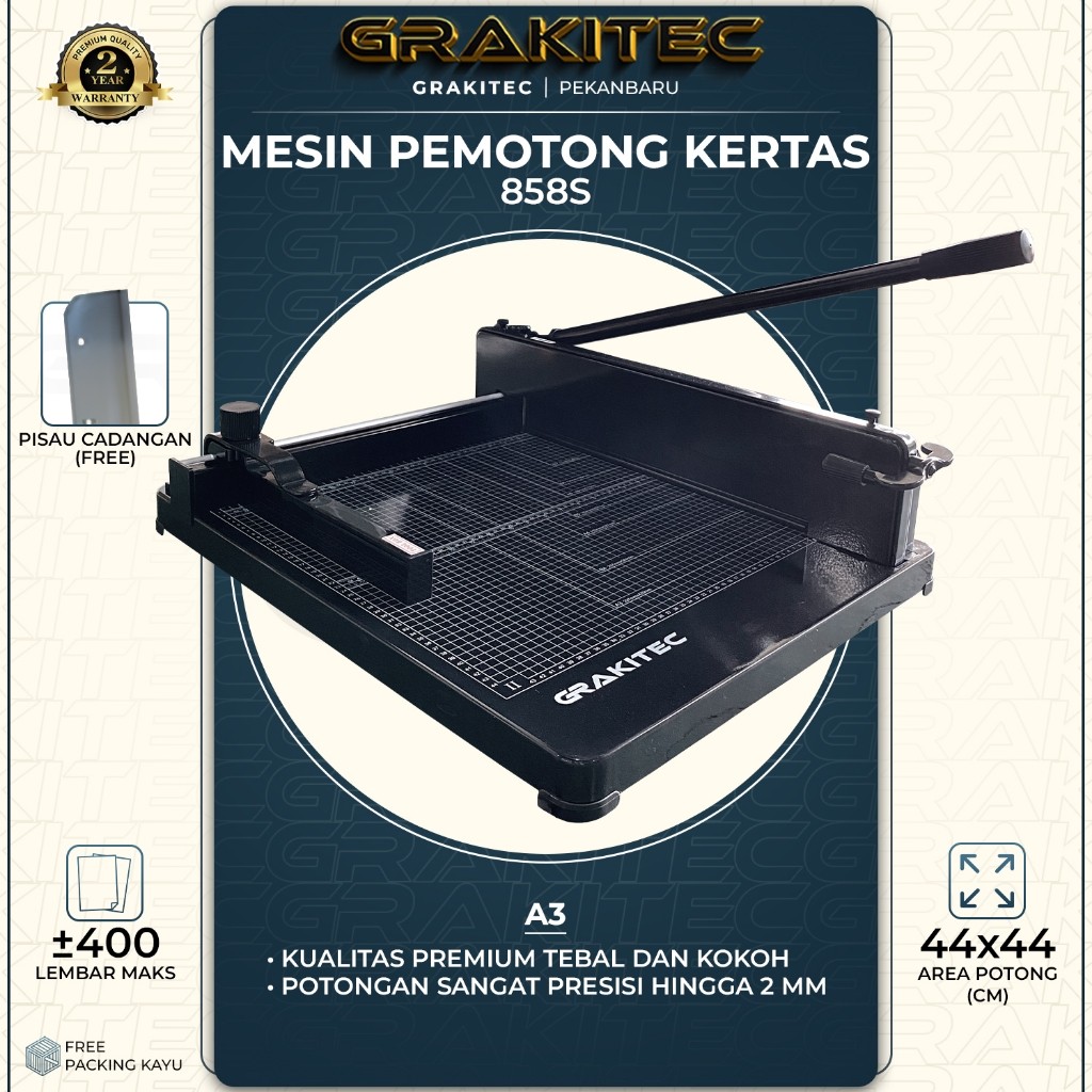 Mesin Pemotong Kertas 1 rim Grakitec Tipe GR858s A3 Kualitas Super   2 Tahun GrakitecCO