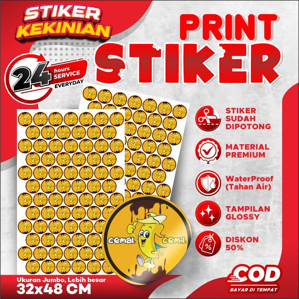 

Cetak Stiker Chromo Cut A3+ Murah / Cetak Stiker Label Kemasan PRODUK Gratis Logo Jernih