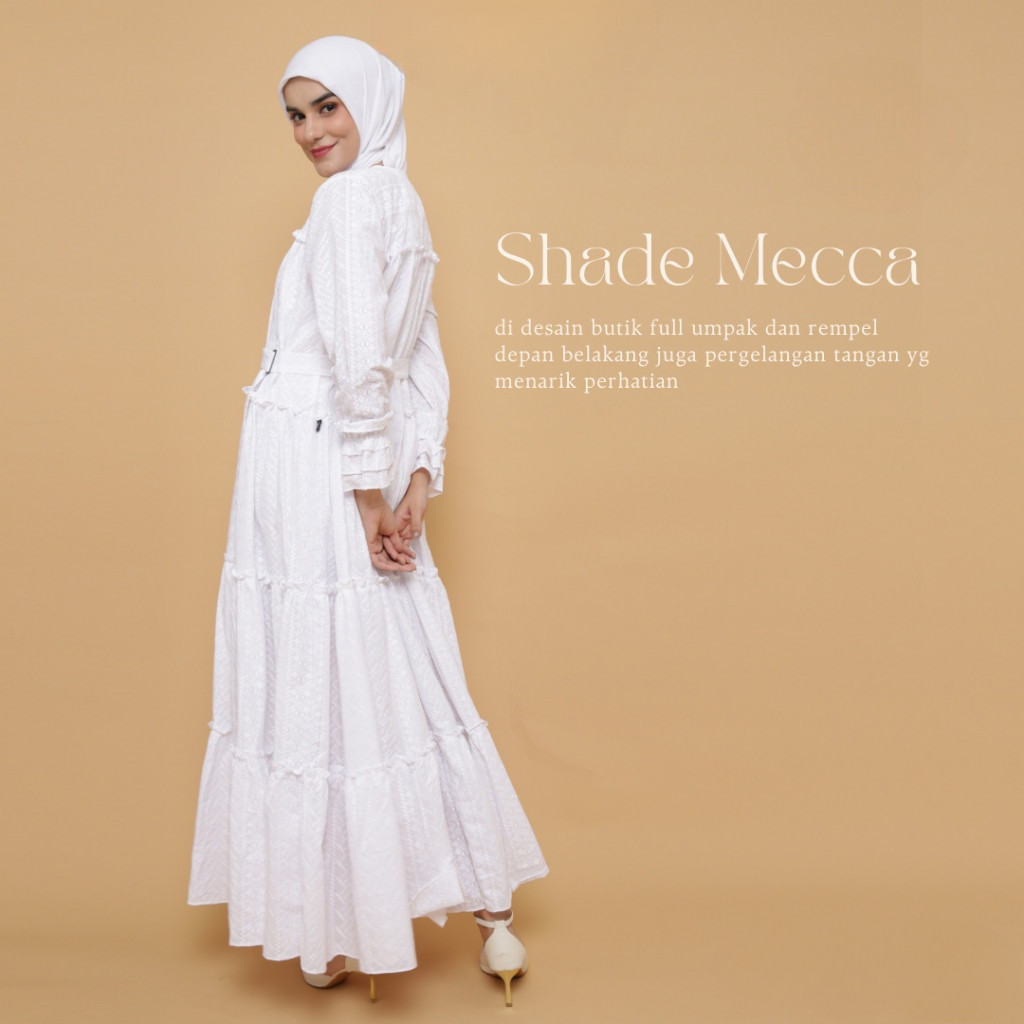 AHISHOP - Busana Muslim Wanita Syari Hitam Putih Umroh Haji Shade Mecca Katun Bordir Dress Polo Line