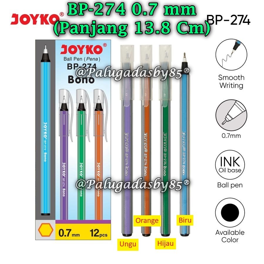 

(1 Pak/12) GROSIR Bolpen JOYKO BP-274 Bono 0.7 Hitam Ball Pen Pulpen Pena Joyko BP-274 Bono (Pak/12)