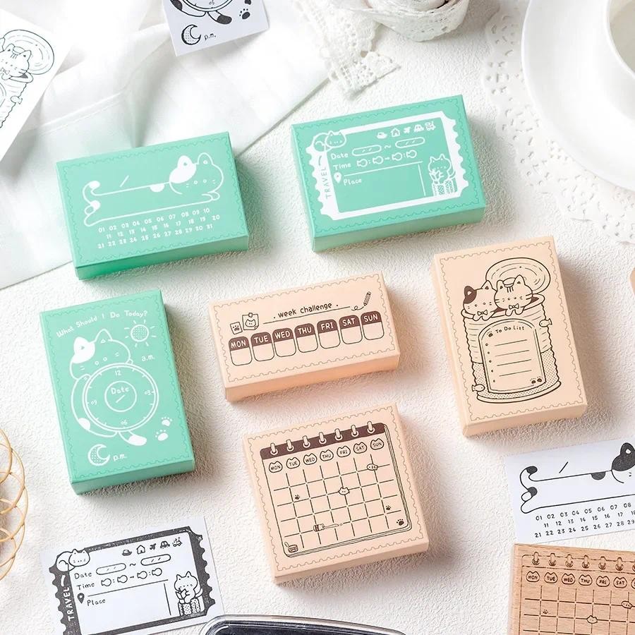

Memo Cat Box Wooden Hand Account Seal Retro Cat Schedule Plan Beech Wood Seal Daily Memo Seal School Date Assorted Stamp