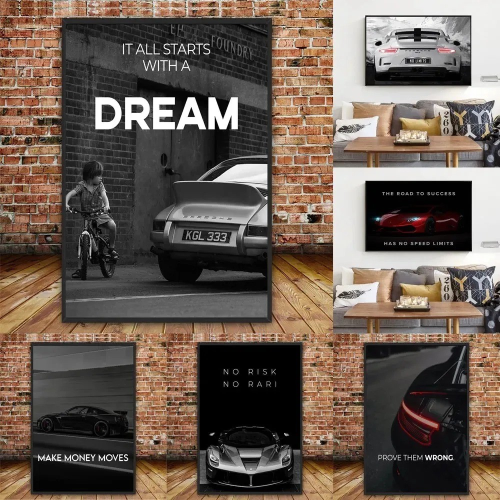

Chase Your Dreams Luxury Super Sports Cars Posters Print on Canvas Painting Wall Art Motivational Picture for Man Cave Bedroom H