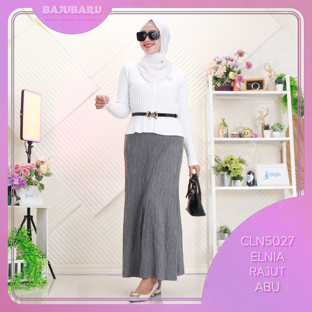 Elnia Rok Panjang Polos Lebar Mayung Motif Embos Rajut