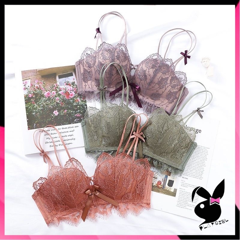 PLAYGIRL Bra Push Up Wanita BH Sweety Pakain Dalam Renda Pita Motif Daun 1111