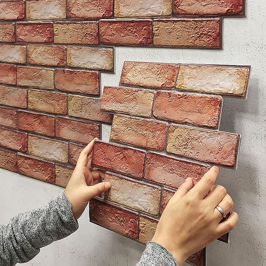 

10Pcs Self Adhesive Waterproof 3D Wall Panels Peel and Stick Subway Tile Brick Wallpaper Retro Sticker for Bathroom Fireplace