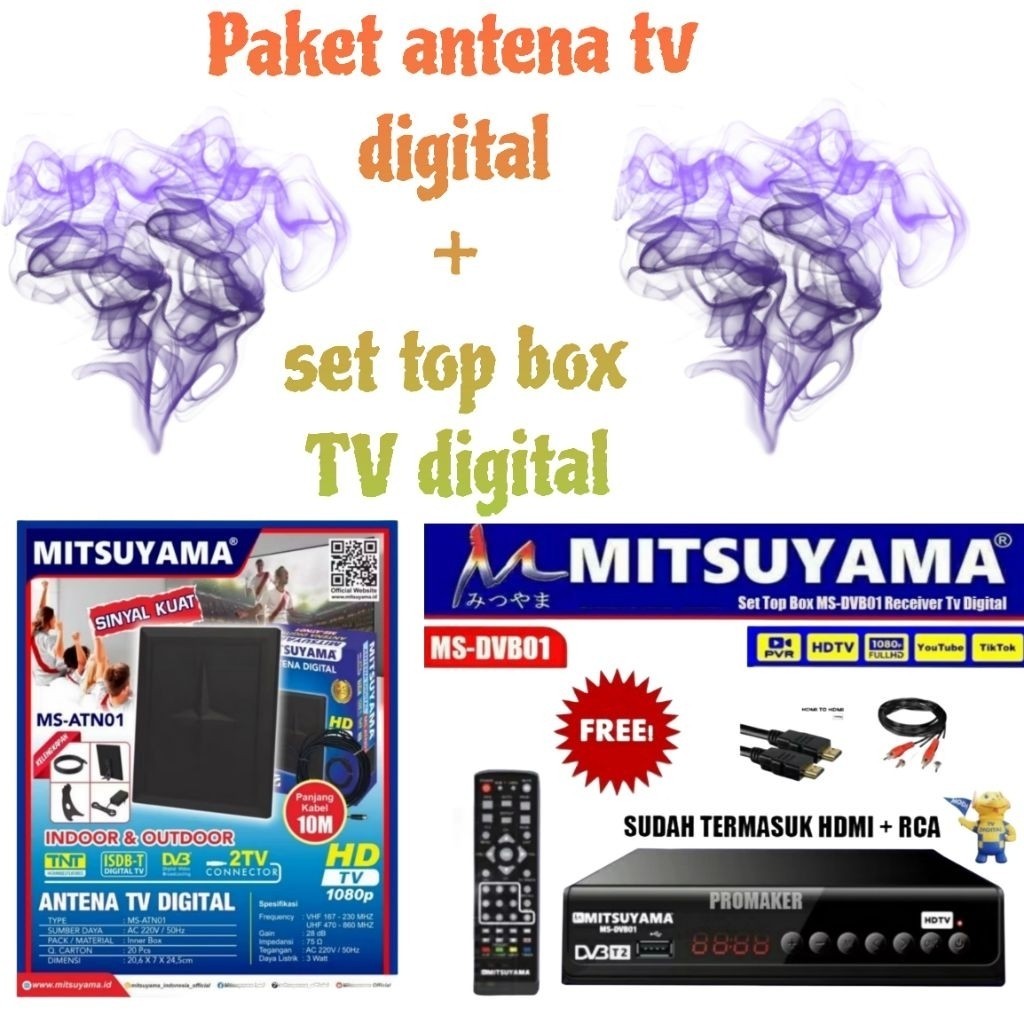 paket set top box plus antena tv digital STB + antena tv digital mitsuyama