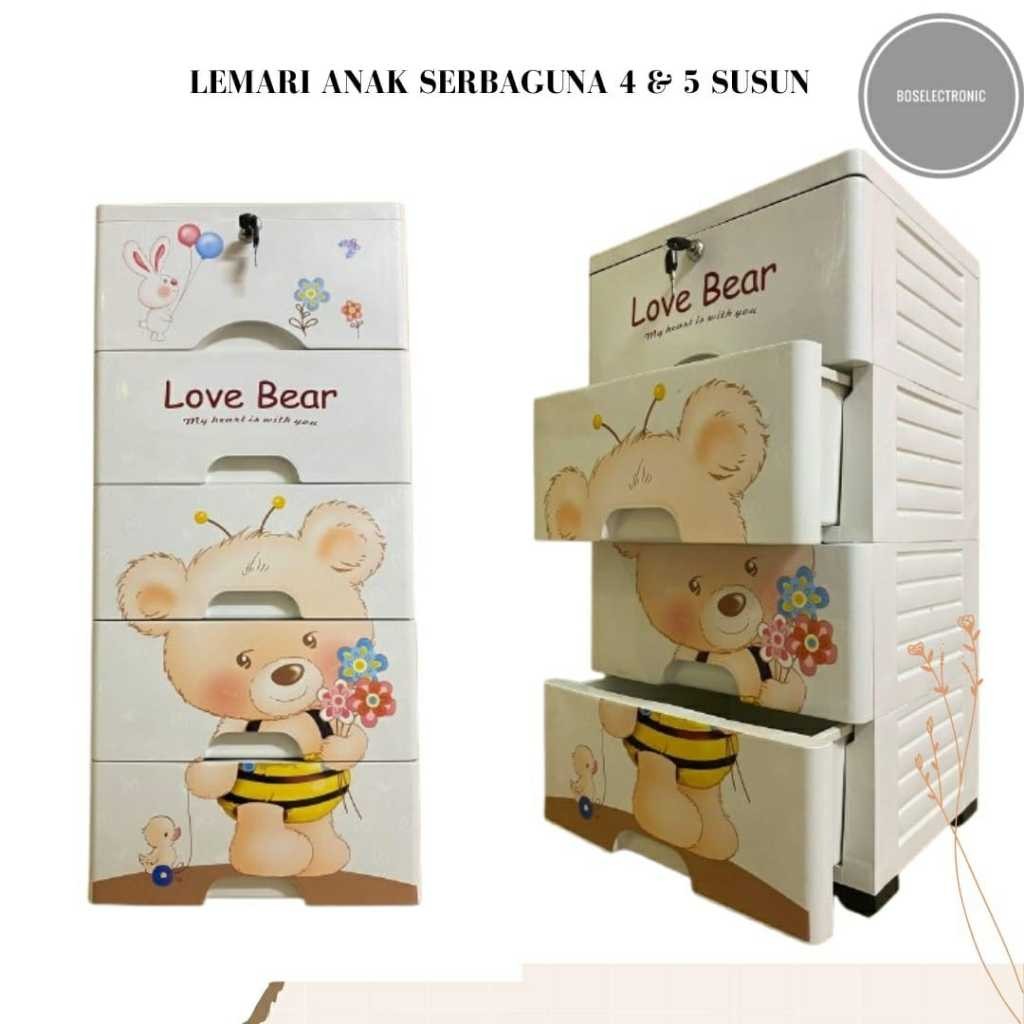 Lemari Pakaian Plastik Susun 4 Susun 5 Lemari Plastik Babby Karakter Lucu
