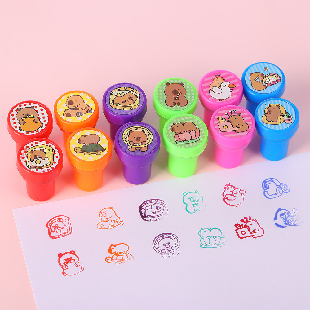 

12/36Pcs Cute Animal Capybara Theme Kapibala Self-ink Stamps Toys for Kids Birthday Party Favors School Rewards Pinata Fillers