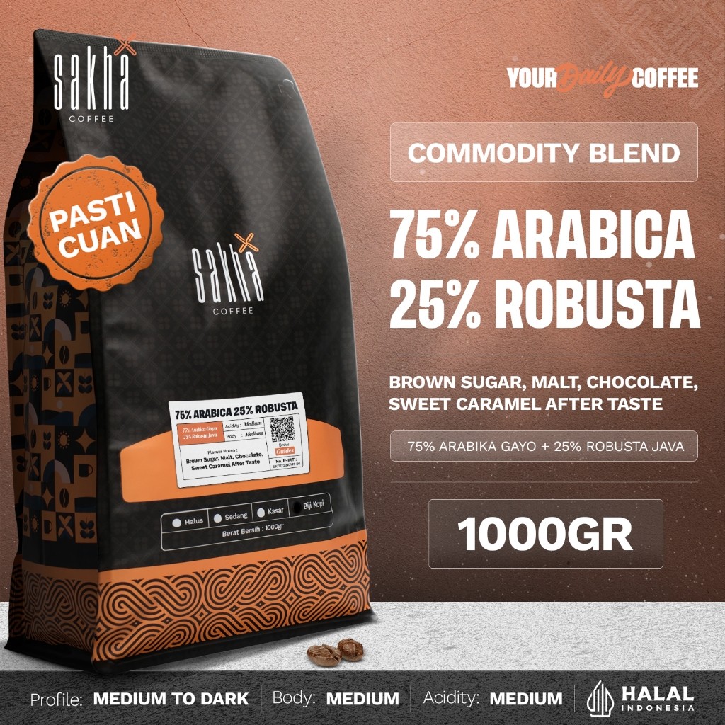 

BIJI KOPI 75% ARABICA 1KG Crema Espresso Blend By Sakha Coffee Roastery