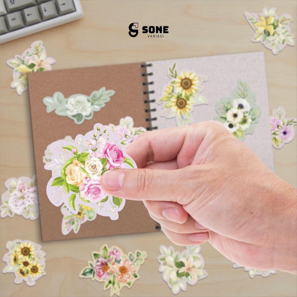 

Stiker Flower Aesthetic Paper Vinyl Anti Air Aksesoris Laptop Buku Tumbler