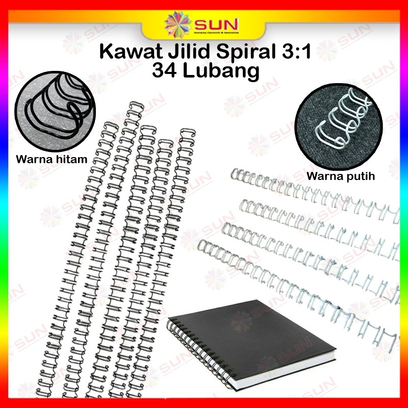 

Spiral Kawat / Ring Kawat Jilid Spiral 3:1 Ukuran A4 34 Lubang / F4 38 Lubang Warna Hitam / Putih