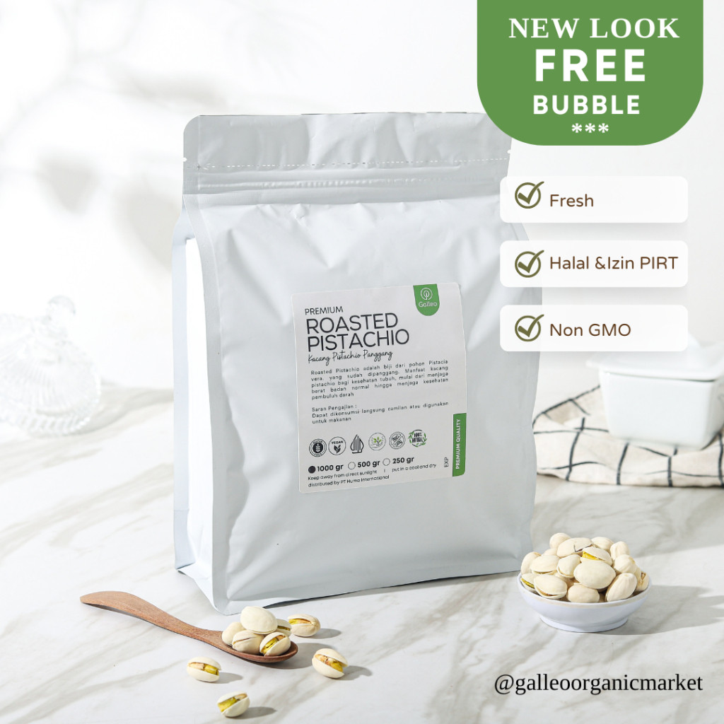 

Kacang Pistachio Roasted Fustuk Galleo Pouch 1 Kg / Kacang Pistachio Panggang Oleh Oleh Umroh Haji