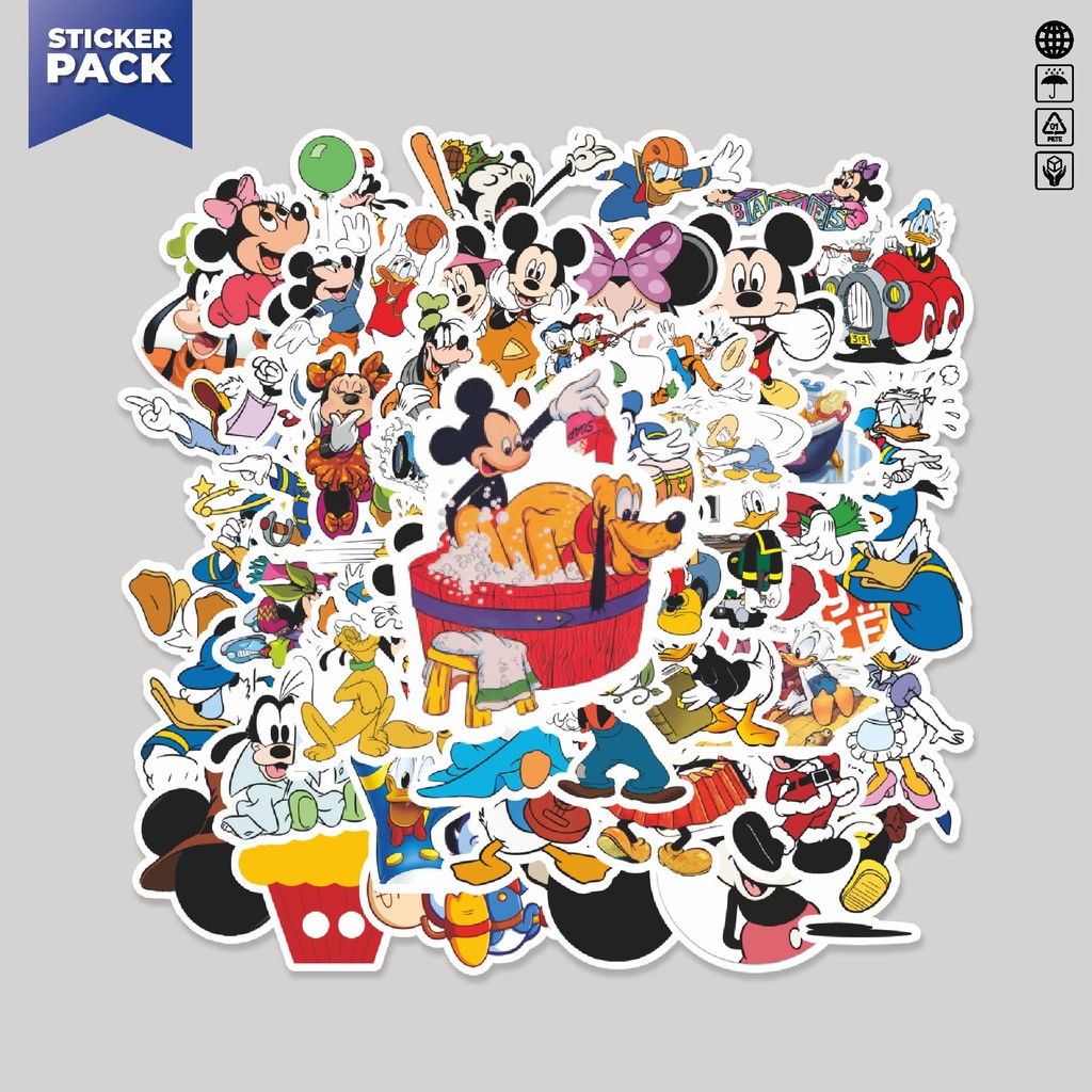 

[100PCS]Stiker Pack Stiker Kartun Disney Mickey Mouse & Donald Duck 2 Aesthetic Vinyl Anti Air Dekorasi Sticker Laptop Buku Journal Koper Helm Casing HP Gitar Helm Skateboard