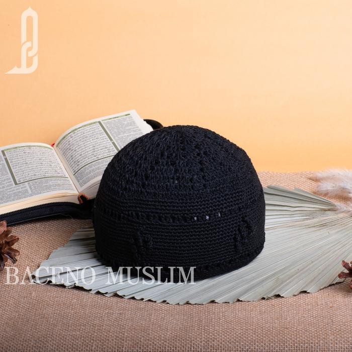 Peci Rajut Yaman Motif Hadramaut - Peci Rajut Yaman Polos-Rajut Baceno - Hitam