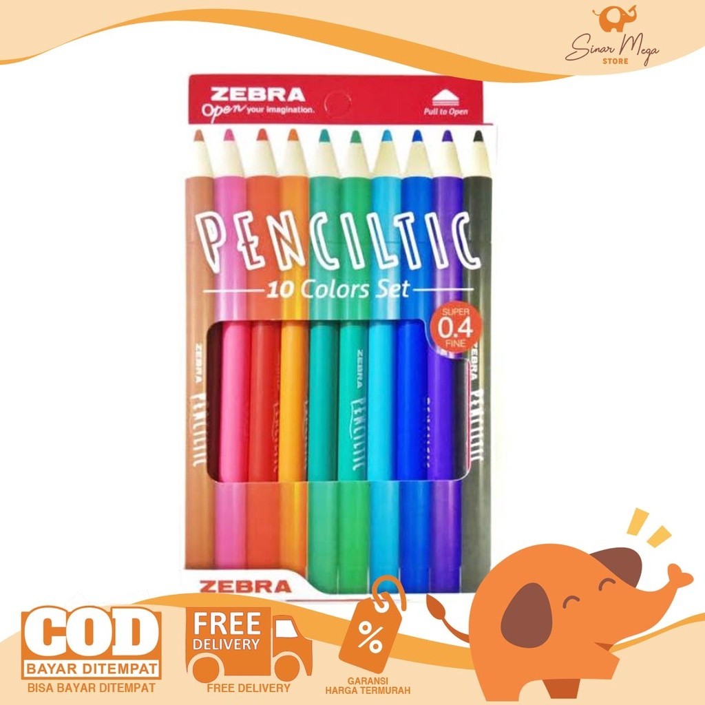 

ATK9 Penciltic Pen Zebra Warna 10 Colours - 0.4 mm / Pulpen Finer Set 10 Warna