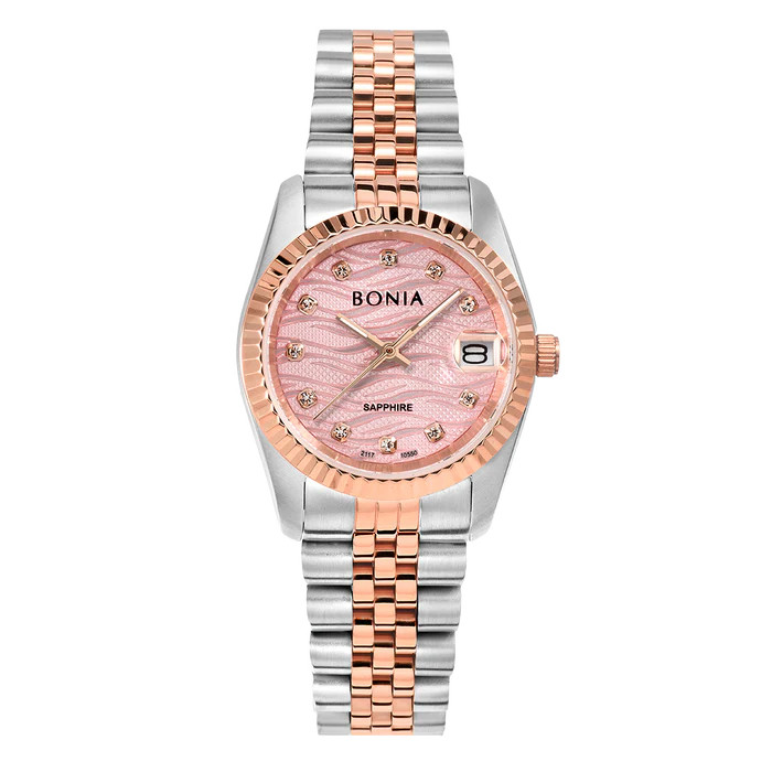 Jam Tangan Wanita Bonia Noble Pink Dial Stainless Steel Analog B10550-3677 Original