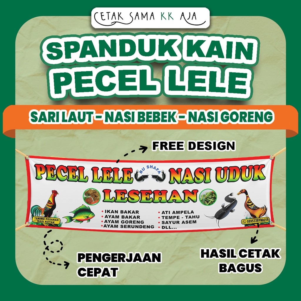 CETAK SPANDUK KAIN PECEL LELE SARI LAUT NASI BEBEK NASI GORENG NASI UDUK