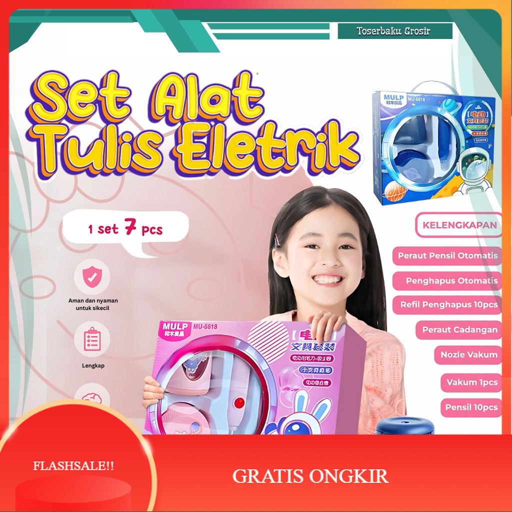 

【AGNES_ID】SALE!! Electric Stationery Set / Set Alat Tulis Sekolah Rautan Penghapus Vacuum