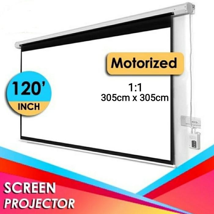 Layar proyektor motorized 120" - Layar proyektor 3 meter