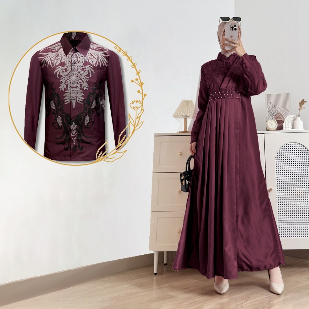 S31 Batik Couple Termurah- Gamis Couple Lebaran Kemeja Batik Slimfit  Furing Adeeva Dress Kondangan 