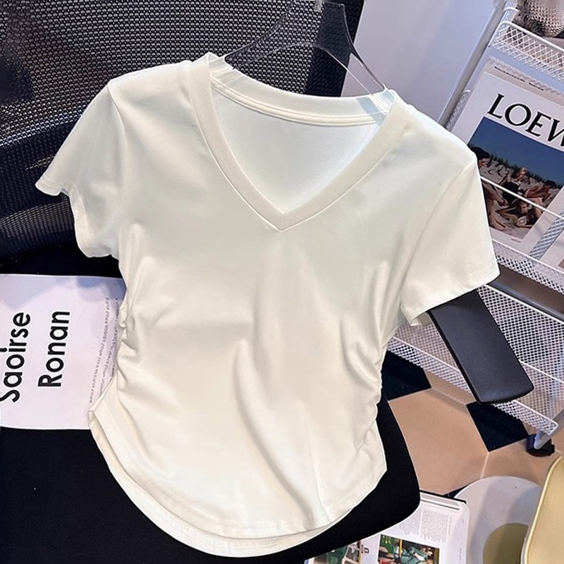FLASH SALE/ kaos crop polos wanita / Kaos berusuk V-neck / kaos crop wanita korea / Peregangan kaos 