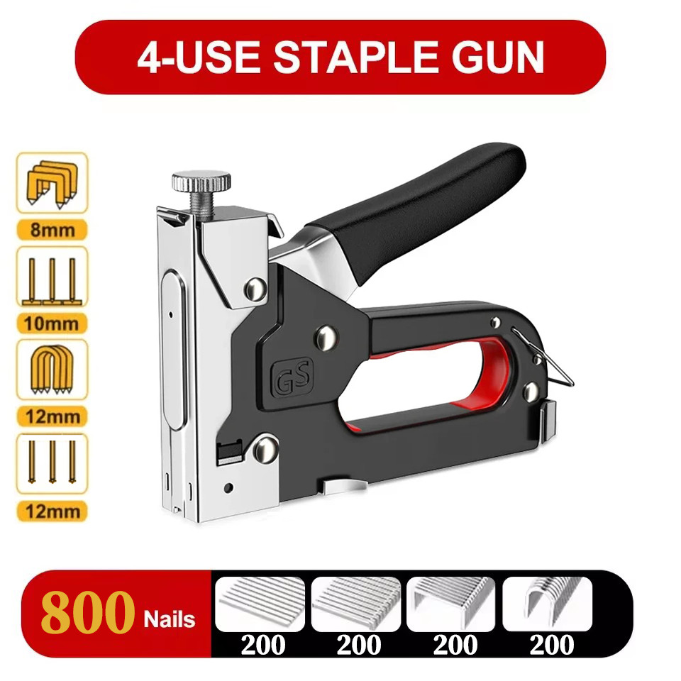 

4 in 1 Manual Nailing Gun Construction Stapler Heavy Duty Staple Guns Air Nail Woodworking with 800 Staples Home Carpentry Tools