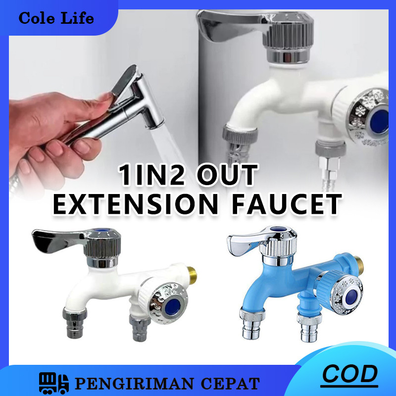 Kran Shower Double 2 Kran/ Keran Cabang engkol Kran Air Double Plastik Setengah