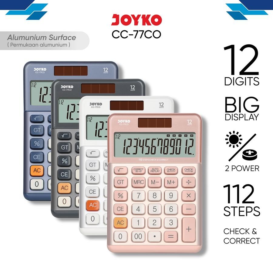 

JOYKO CC-77CO CHECK & CORRECT CALCULATOR - Kalkulator With Alumunium Surface 12 Digit Cek ulang