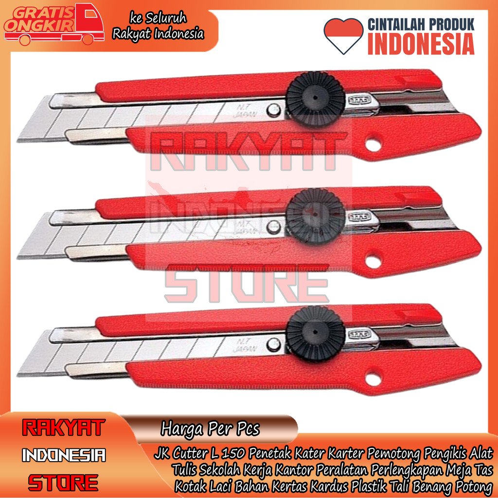 

JK Cutter L 150 Penetak Kater Karter Pemotong Pengikis Pembelah Alat Tulis Sekolah Kerja Kantor Peralatan Perlengkapan Meja Tas Kotak Laci Bahan Kertas Kardus Plastik Tali SJN Benang Potong Serbaguna Gunting