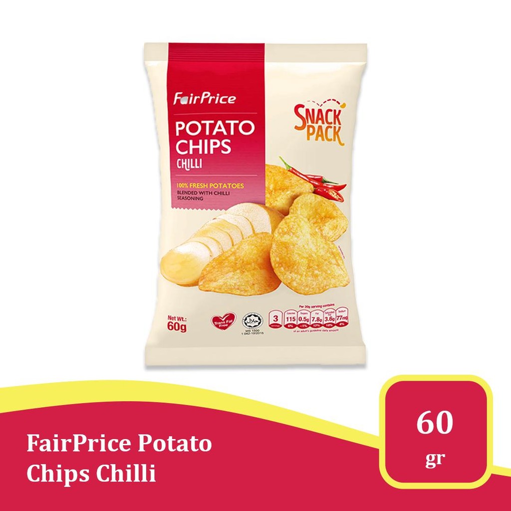 

FairPrice Potato Chips Chilli 60g – Keripik Kentang Rasa Pedas Gurih Snack Import USA