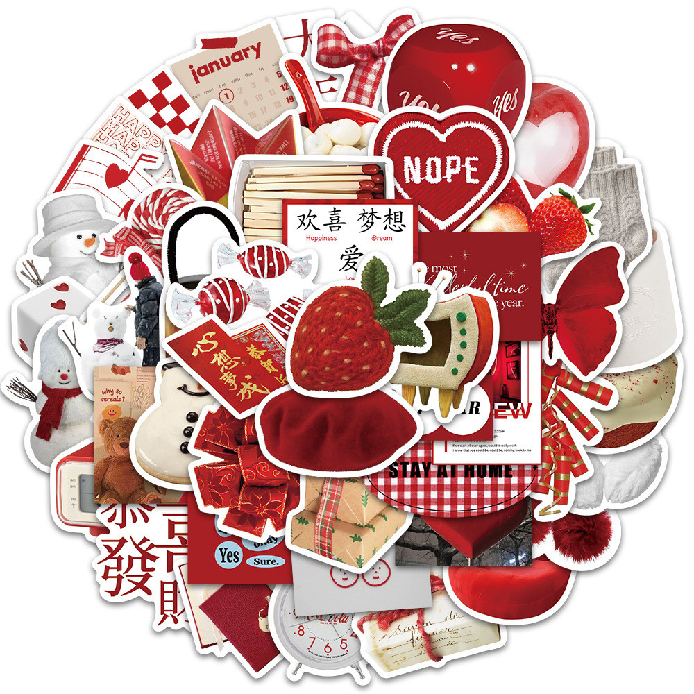 

10/30/50pcs 2023 Happy New Year Ins Style Red Stickers Decoration DIY Phone Notebook Luggage Laptop Bike Wall Decals Kids Toys