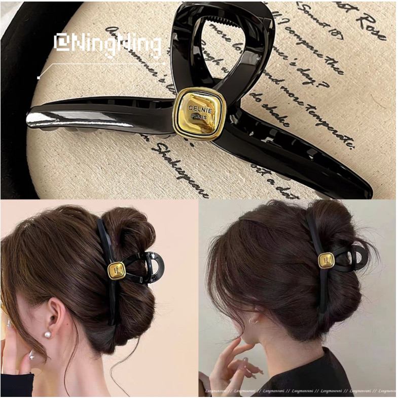 Ningning HE041 Jepit Rambut Gaya Chanel Prancis, Huruf Double C, Jepitan Besar Elegan untuk Sanggul 