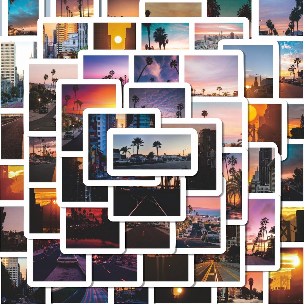 

100PCS Lucu Sticker California Street Sunset [California Jalan Matahari Terbenam] Stiker Aesthetic Stiker Anti Air Stikers Berperekat Waterproof sticker decal buat Motor Helm Buku Journal Koper Casing HP Laptop Botol Minum Hadiah anak