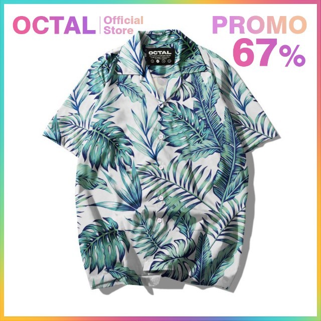 OCTAL - Kemeja Motif Pattern Pantai Printing Kasual Pria - Wanita KMP-0027