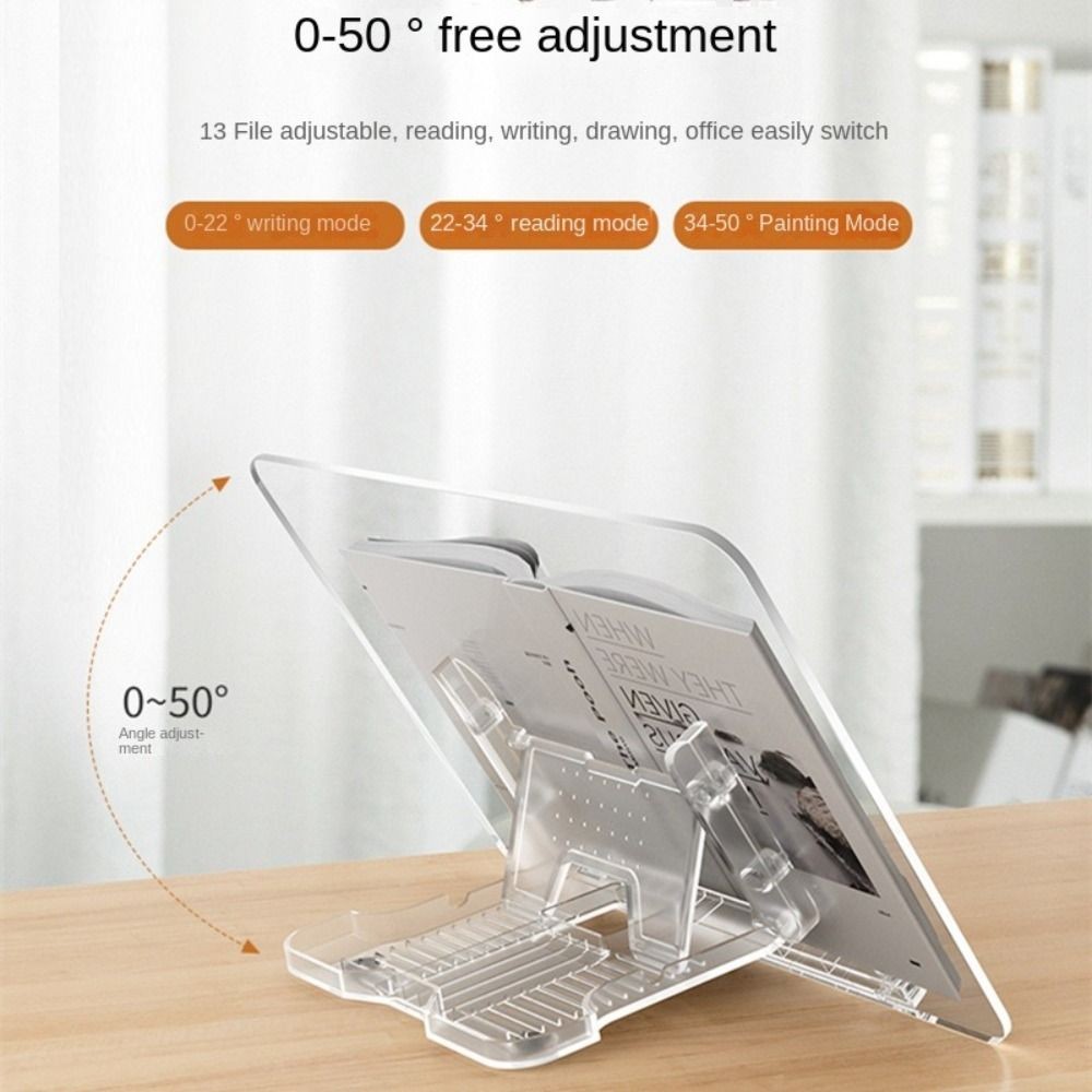 

13 Adjustable Tilt Angles Acrylic Book Stand Comfortable Reading Multi-Functional Laptop Holder Tray Transparent Anti-bending