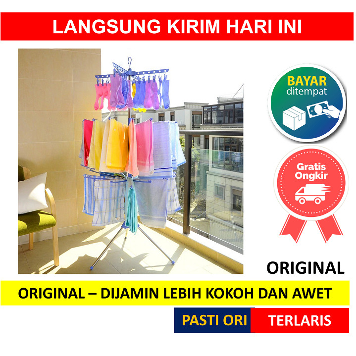 MENARA Rak Jemuran Baju Bayi Handuk Menara Kaos Kaki Kain Gantung Berdiri Hanger Lipat Tiang 3 Susun