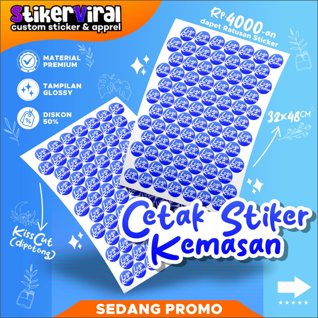 

Sticker Custom Chromo A3+ Gratis Cutting Stiker Label Kemasan Sticker Logo Desain Terbaru